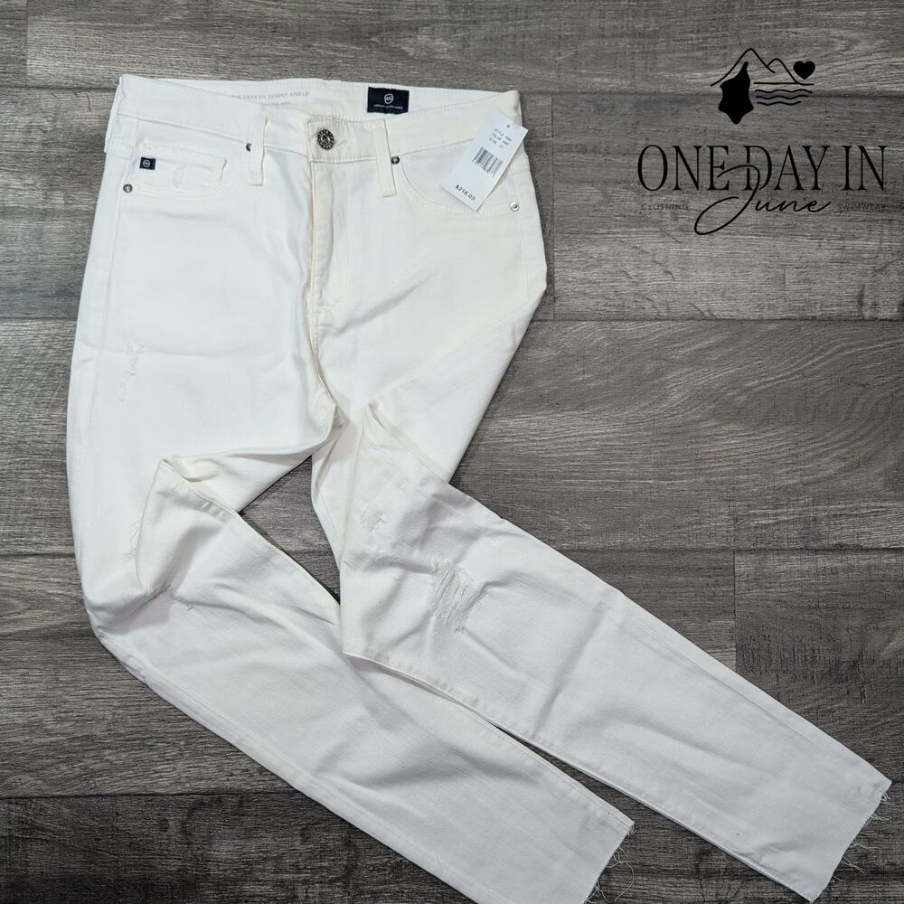 AG Adriano Goldschmied Farrah Skinny Ankle Jeans White Distressed NWT Size 4 (27